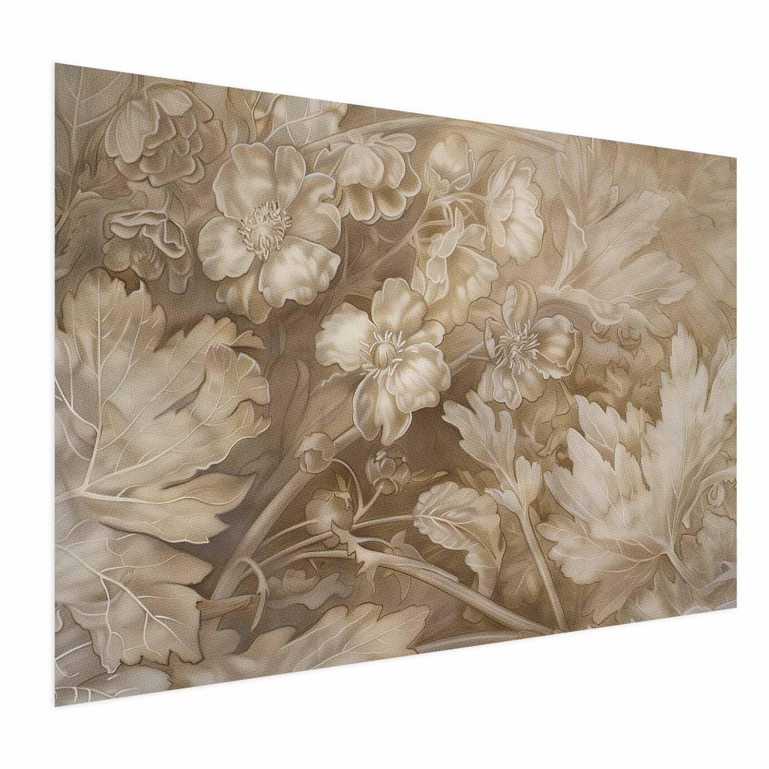 Blomsterplakat med ornamentalt blomstermotiv - fås med eller uden ramme i flere størrelser - 30 x 21 cm - Uden ramme