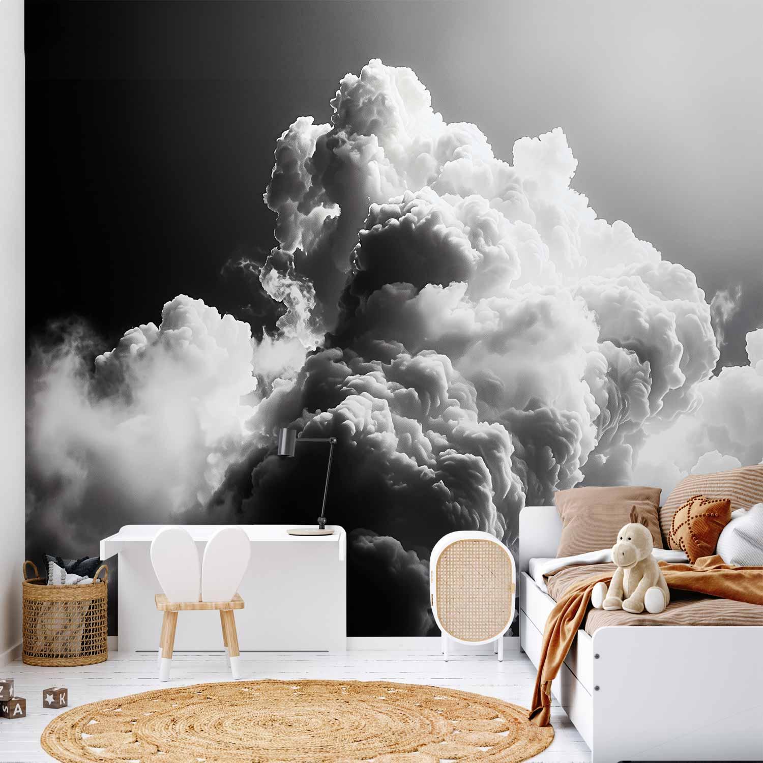 Fototapet med skyer i sort/hvid - Som fra en drøm - 400 x 280 cm - Standard billede