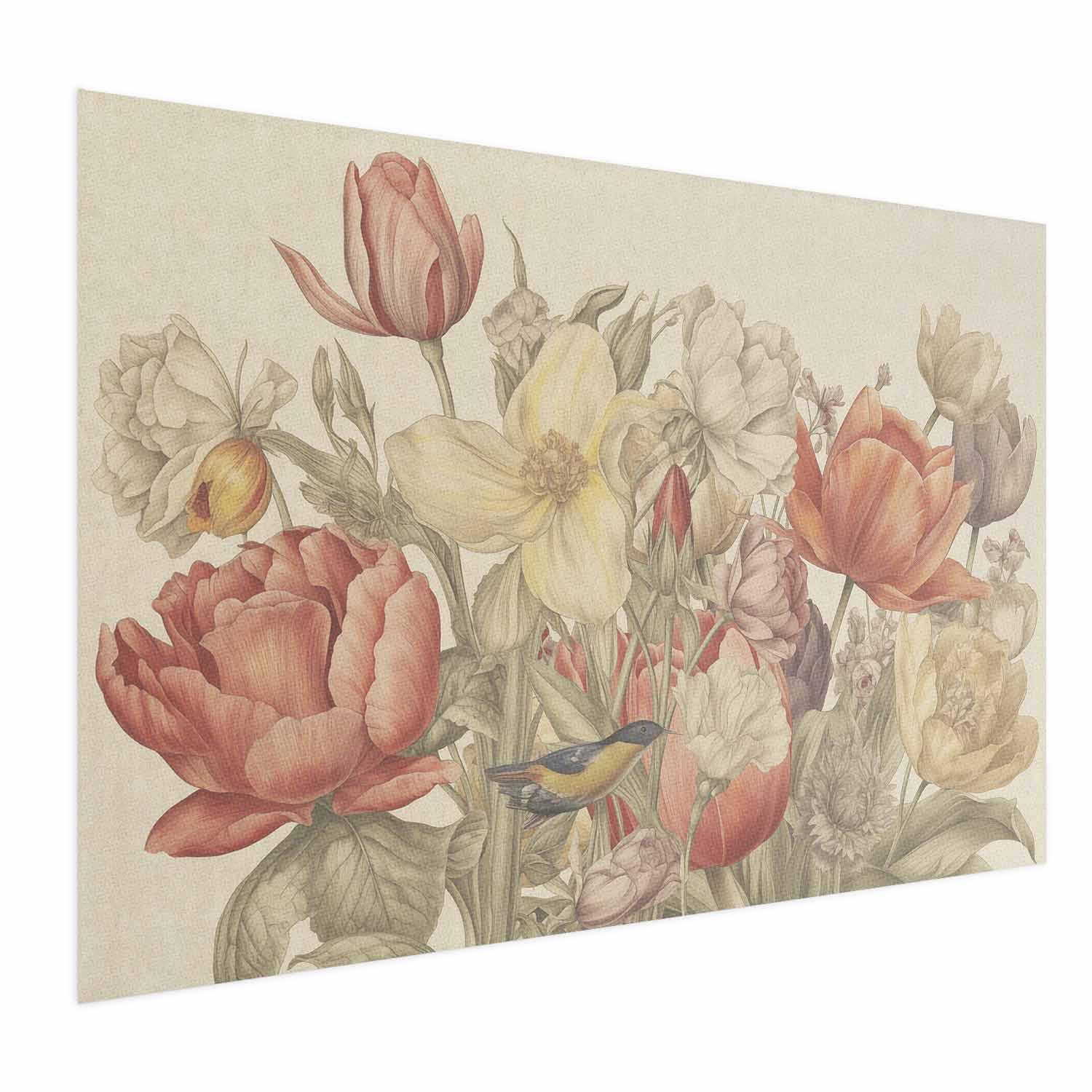Blomsterplakat med blomsterbuket på cremefarvet baggrund - 30 x 21 cm - Uden ramme billede