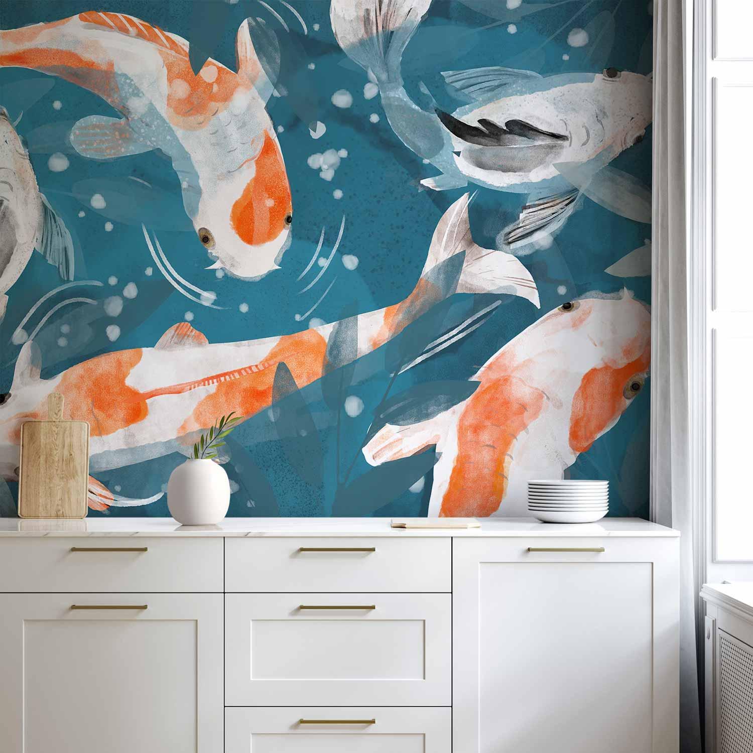 Fototapet med koifisk - Second Variant vægdekoration med fiskemotiv - 500 x 350 cm - Vandtæt