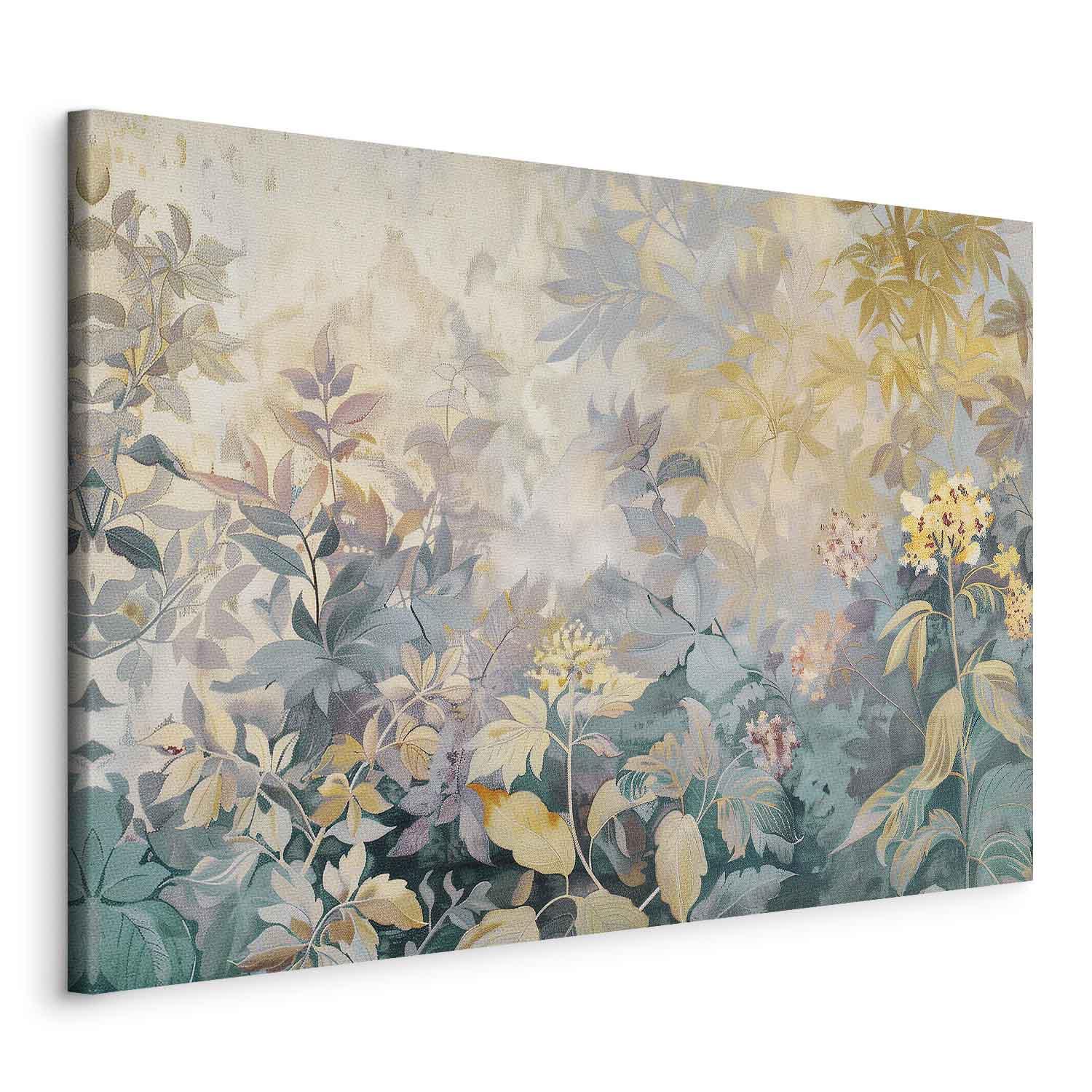 Billede på lærred - gobelinmønster med eng og blomster, forårsmotiv - 60 x 40 cm - På italiensk lærred