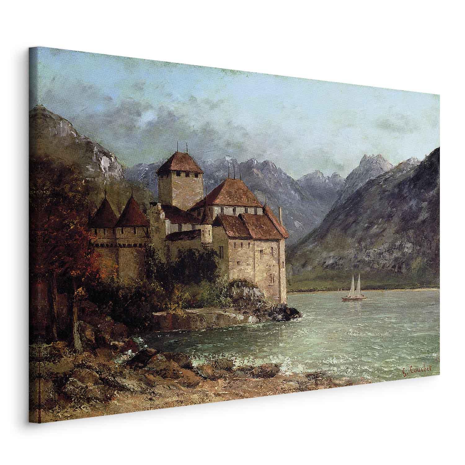Billede på lærred - Gustave Courbet - Chillon Slot reproduktion - 120 x 80 cm - På italiensk lærred