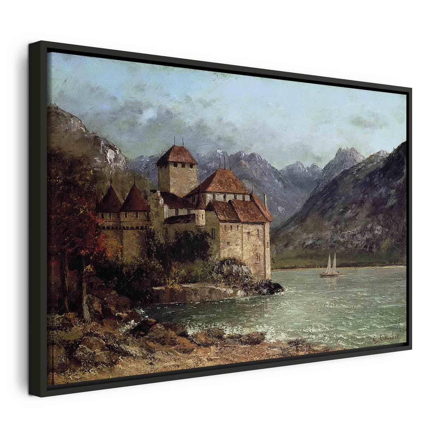 Billede på lærred - Gustave Courbet - Chillon Slot reproduktion - 120 x 80 cm - I en sort træramme