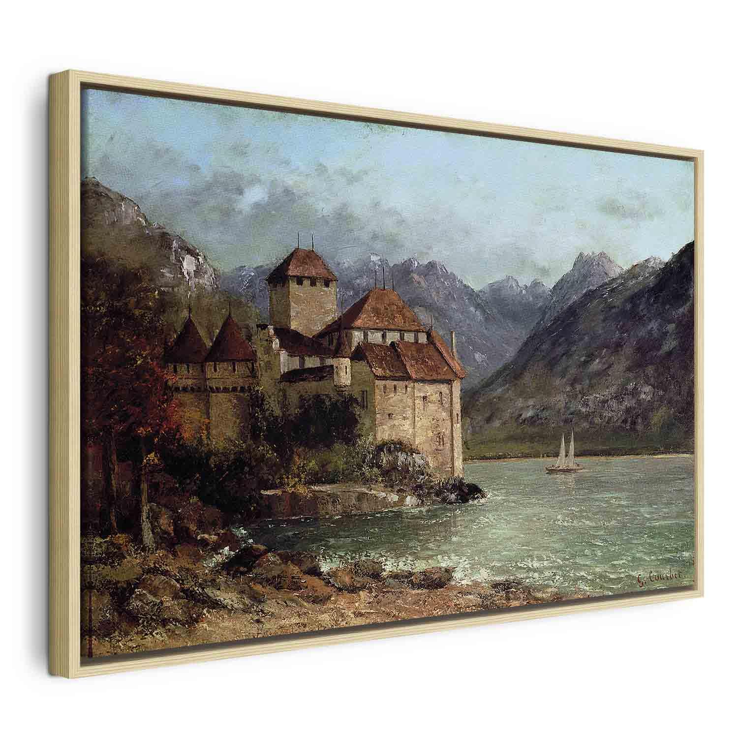 Billede på lærred - Gustave Courbet - Chillon Slot reproduktion - 120 x 80 cm - I en naturlig træramme