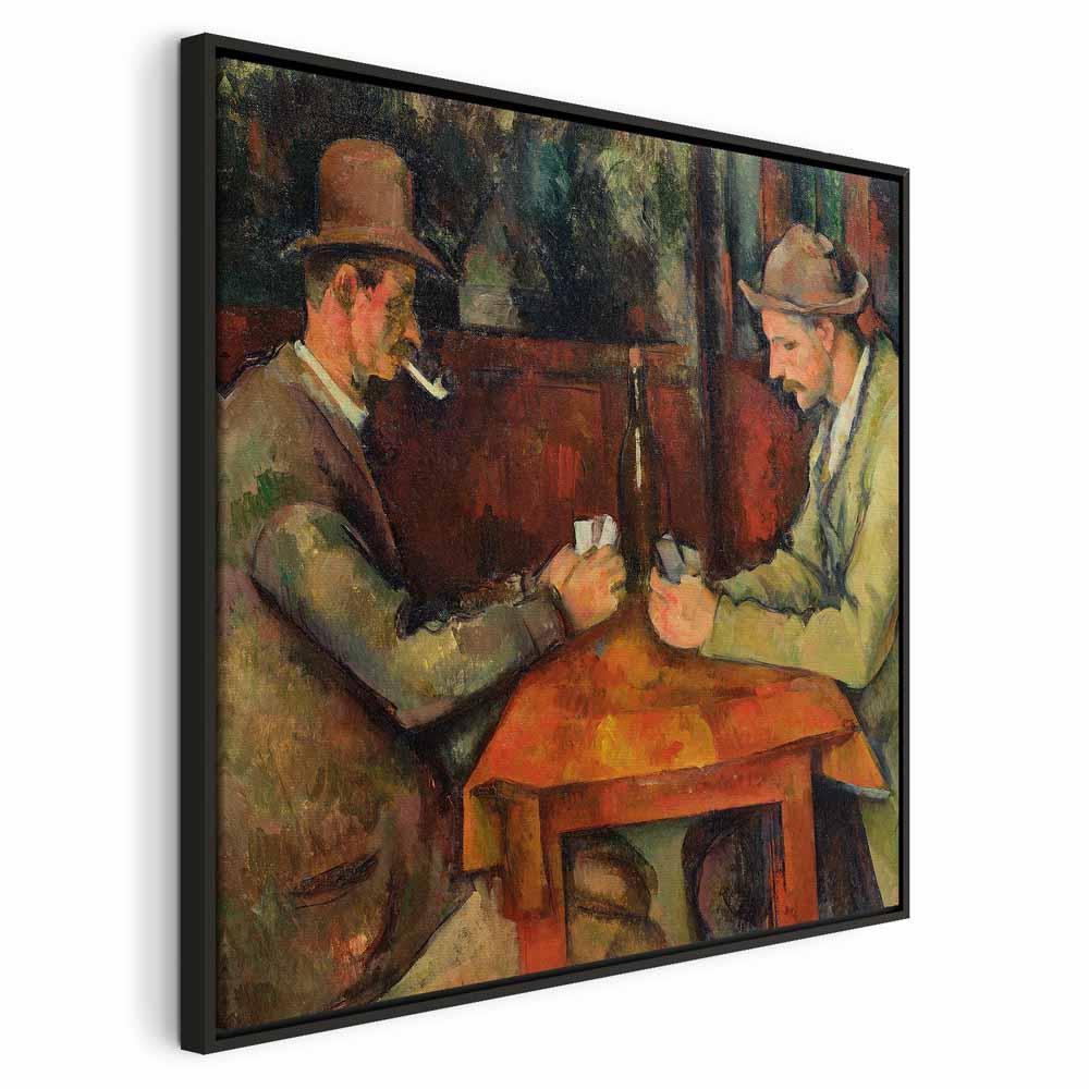 Billede på lærred - Paul Cézanne - Kortspillerne reproduktion - 80 x 80 cm - I en sort træramme