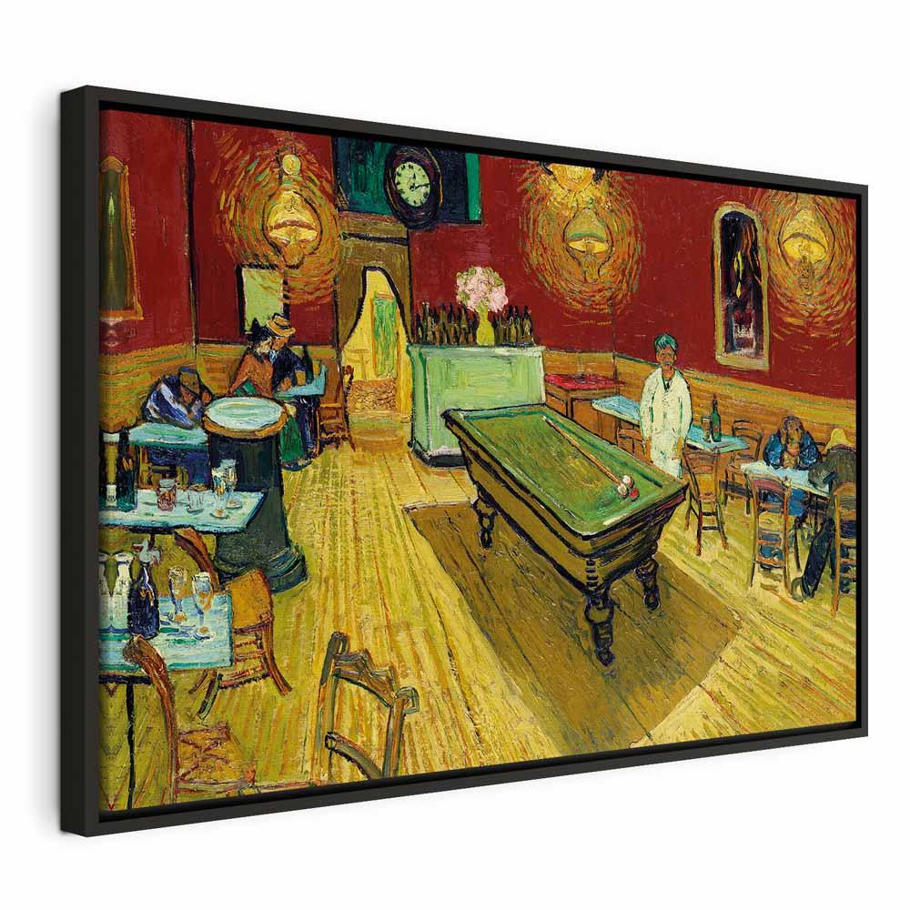 Billede på lærred med Vincent van Gogh-motivet Natcaféen - reproduktion til vægdekoration - 60 x 40 cm - I en sort træramme