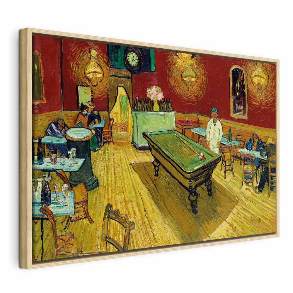 Billede på lærred med Vincent van Gogh-motivet Natcaféen - reproduktion til vægdekoration - 120 x 80 cm - I en naturlig træramme