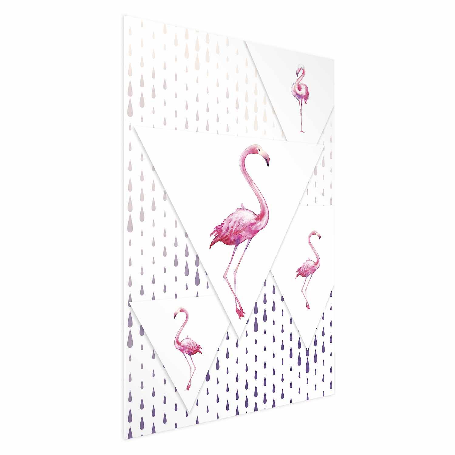 Plakat til børn - Flamingofamilie med geometrisk motiv - 60 x 90 cm - Uden ramme