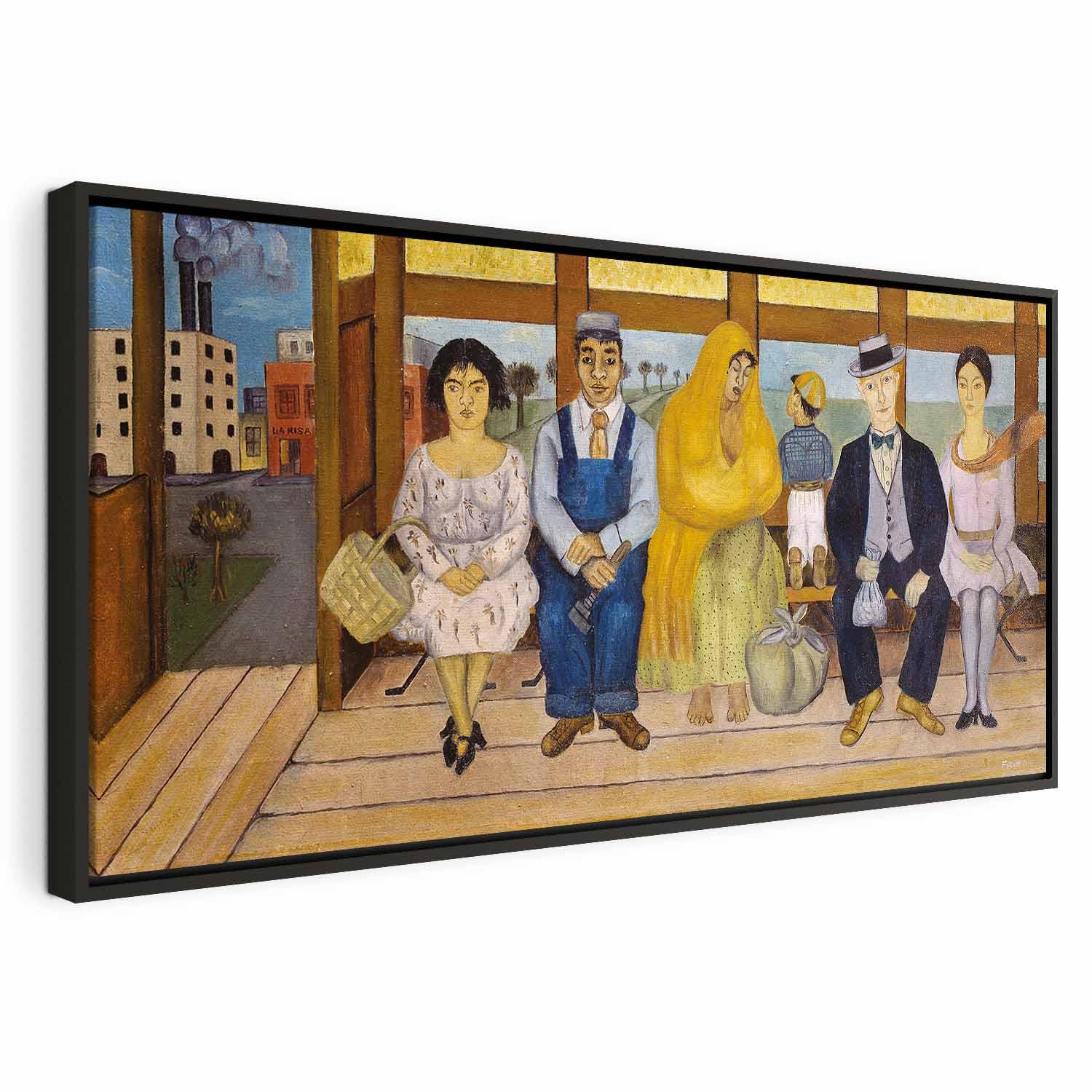 Lærredsbillede Frida Kahlo - The Bus, reproduktion til væg med tryk på kanterne - 60 x 30 cm - I en sort træramme