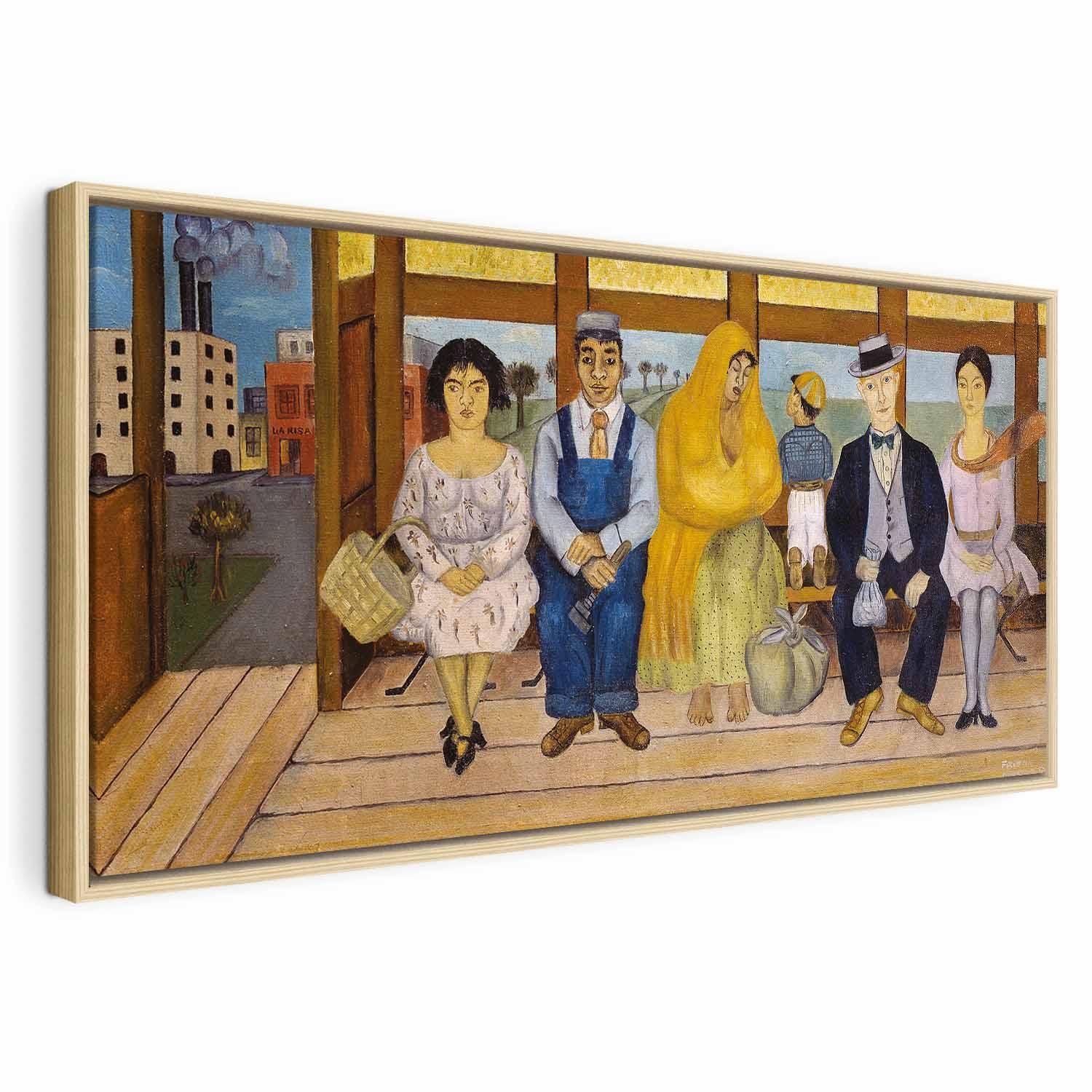 Lærredsbillede Frida Kahlo - The Bus, reproduktion til væg med tryk på kanterne - 120 x 60 cm - I en naturlig træramme