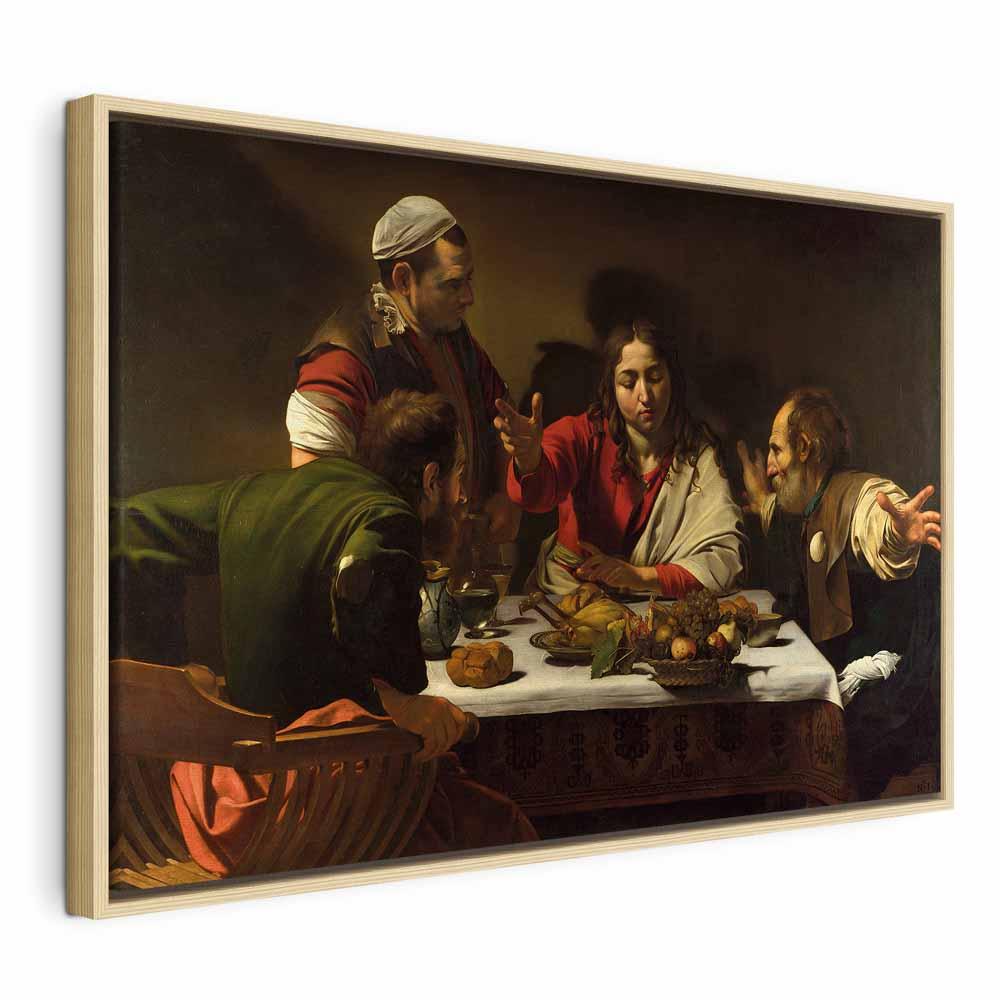Caravaggio Nadveren i Emmaus billede på lærred - 90 x 60 cm - I en naturlig træramme billede