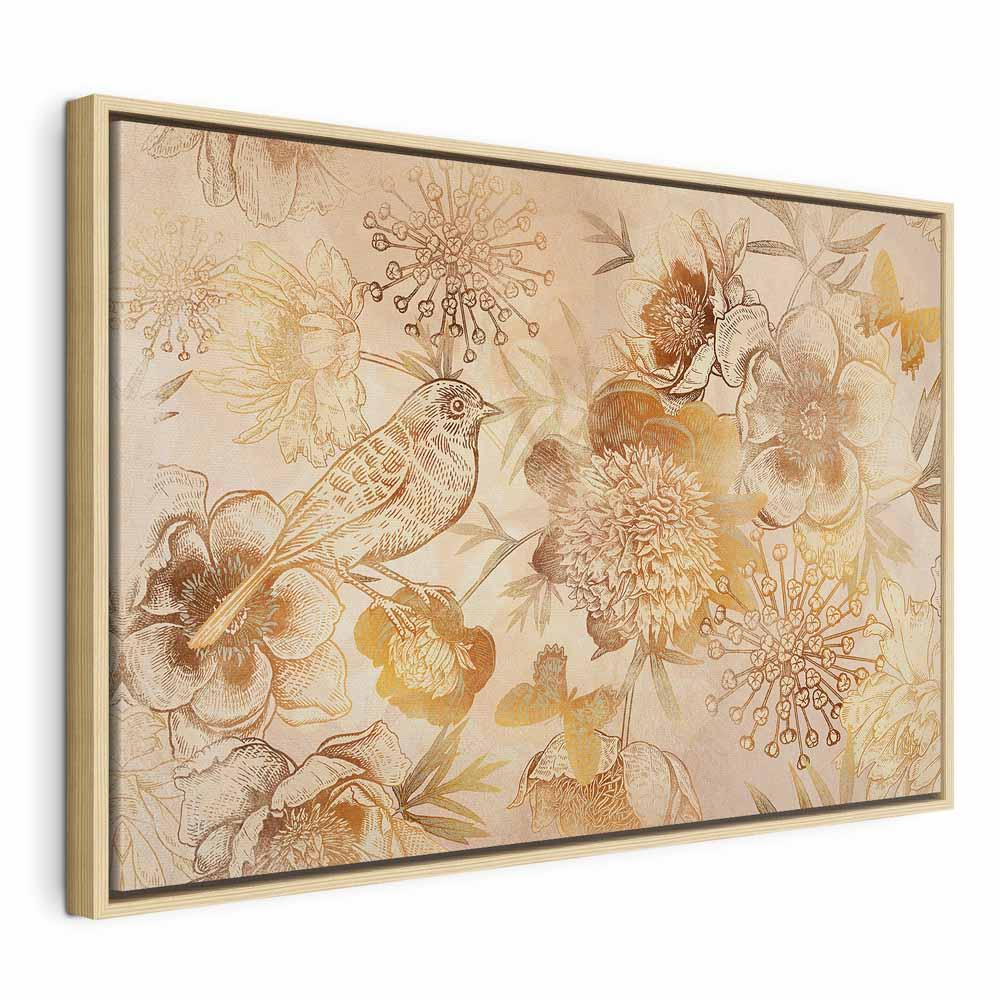 Lærredsbillede Naturens gyldne mosaik i bredformat - 60 x 40 cm - I en naturlig træramme billede