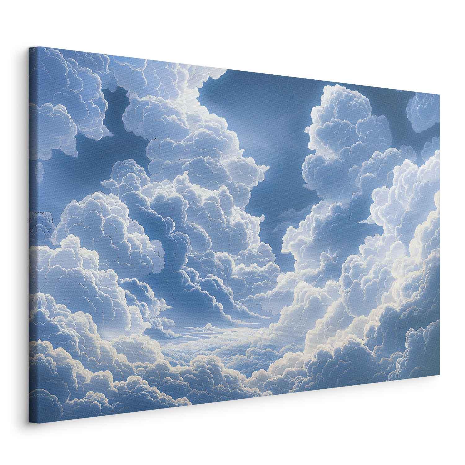 Billede på lærred - Blå himmel gennem hvide skyer vægdekoration - 90 x 60 cm - På italiensk lærred