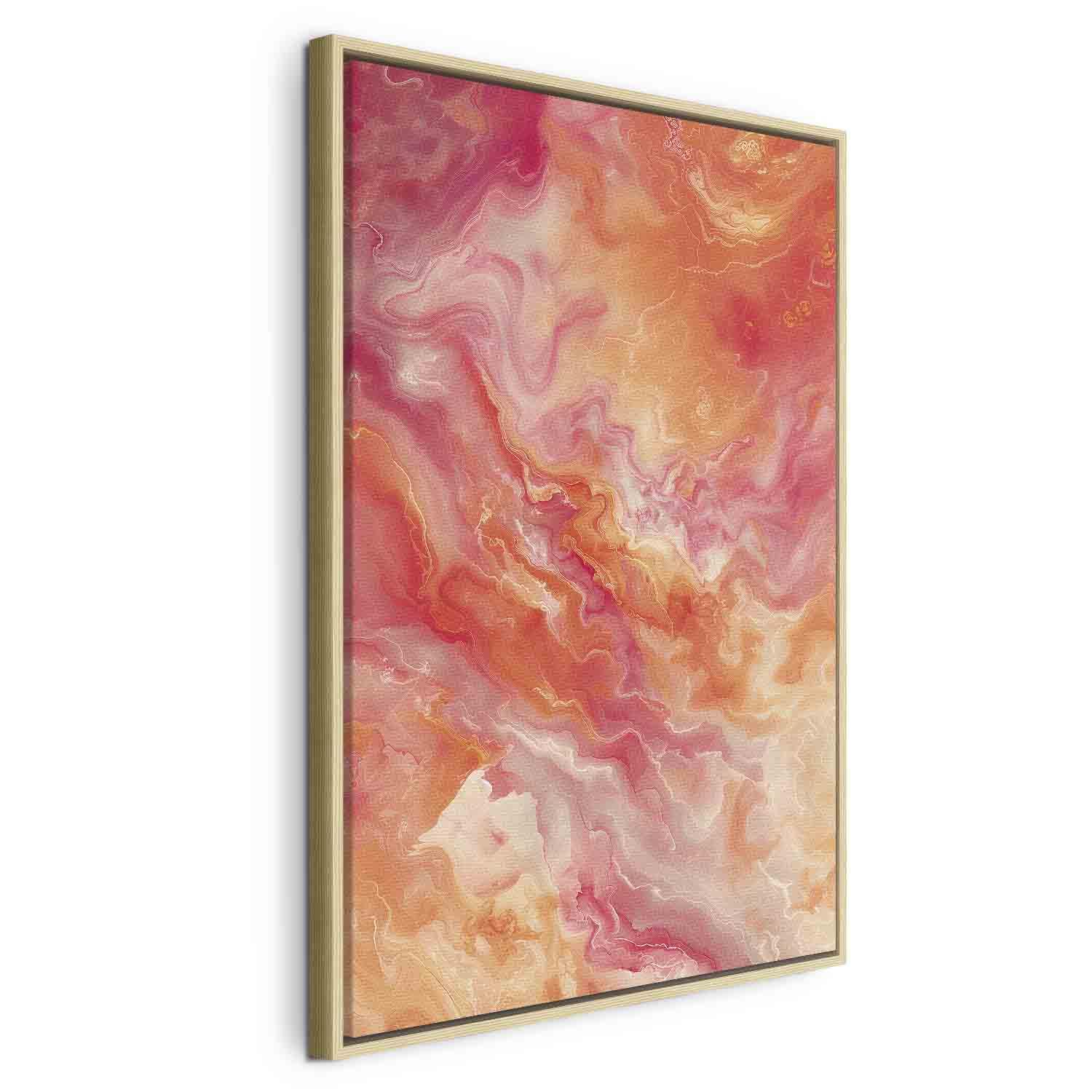 Abstrakt lærredsbillede Fiery Colors - farverigt vægbillede i pink og ildtoner - 80 x 120 cm - I en naturlig træramme