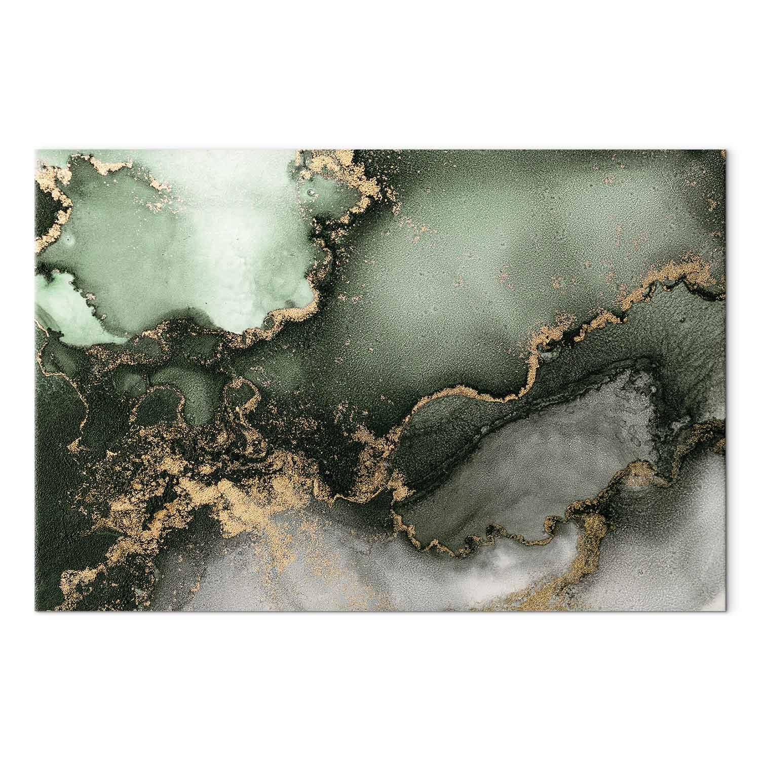 Lærredsbillede Grøn akvarel med abstrakt marmorlook - 90 x 60 cm - Akustisk