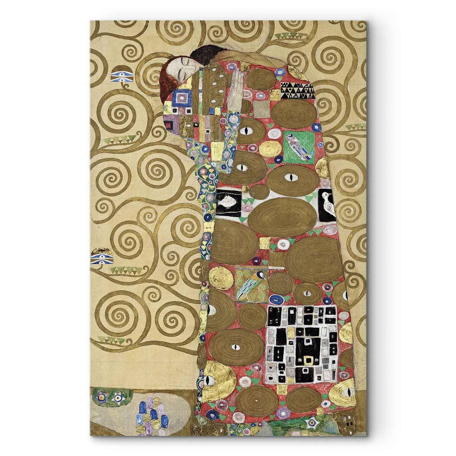 Gustav Klimt lærredsbillede - Opfyldelsen reproduktion - 80 x 120 cm - Akustisk