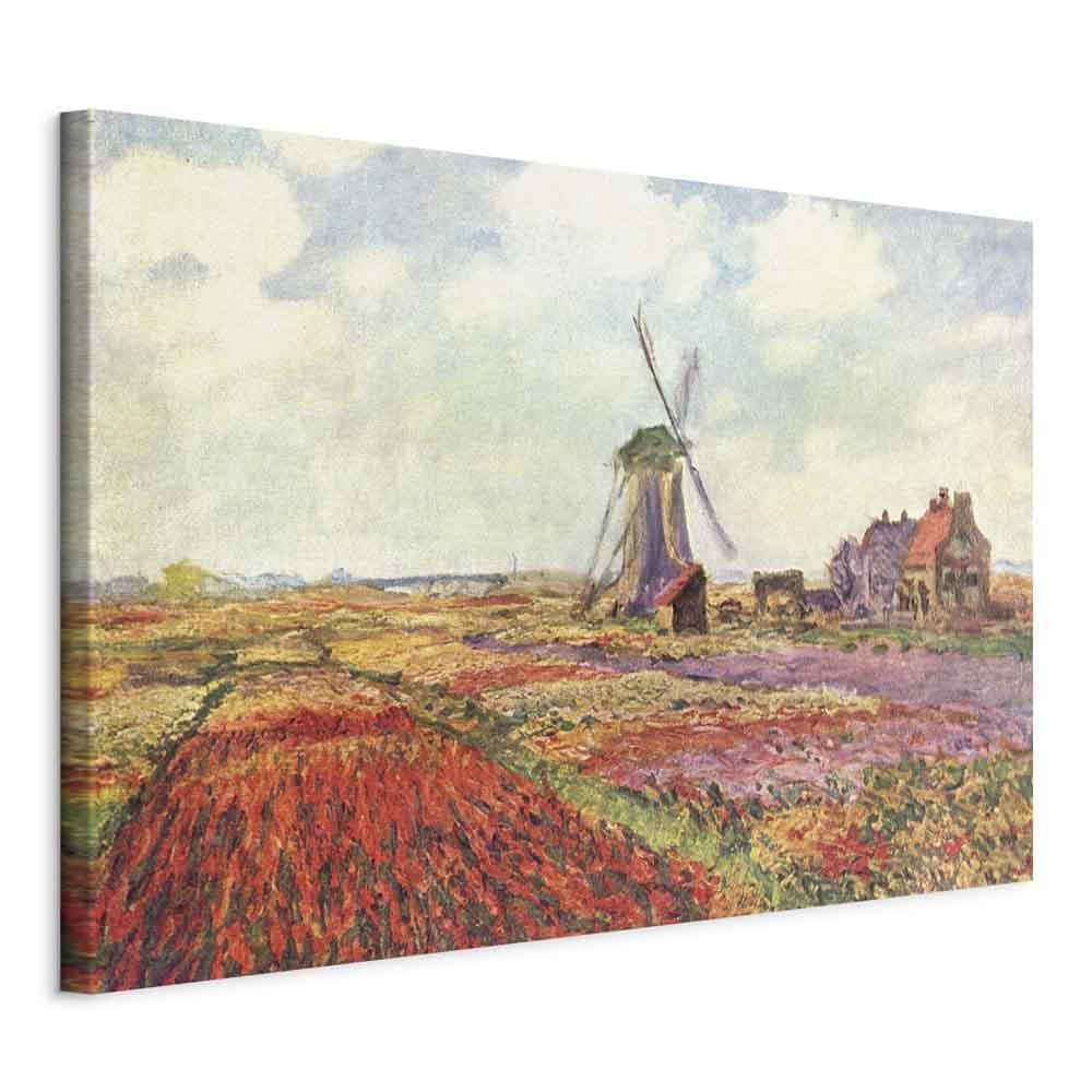 Claude Monet - Tulipanmarker med vindmølle reproduktion på lærred - 120 x 80 cm - På italiensk lærred