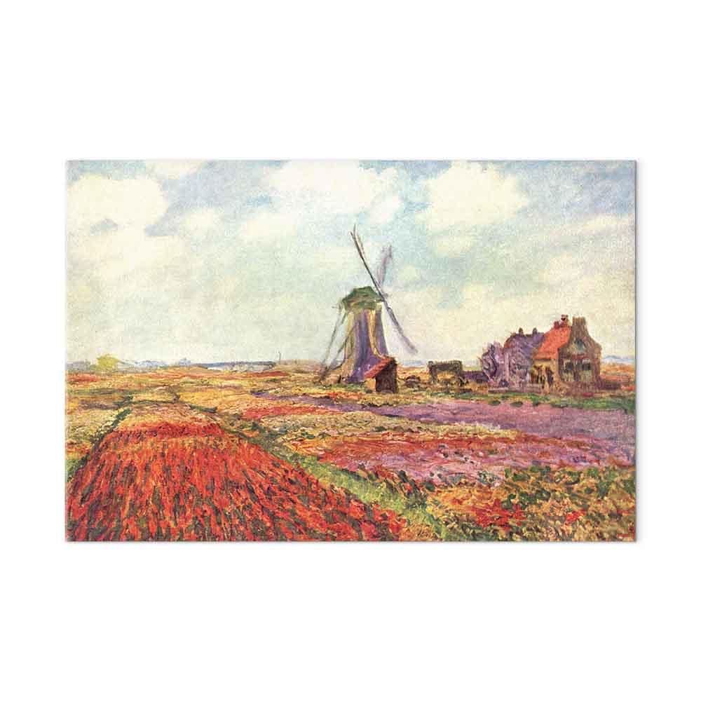 Claude Monet - Tulipanmarker med vindmølle reproduktion på lærred - 120 x 80 cm - Akustisk