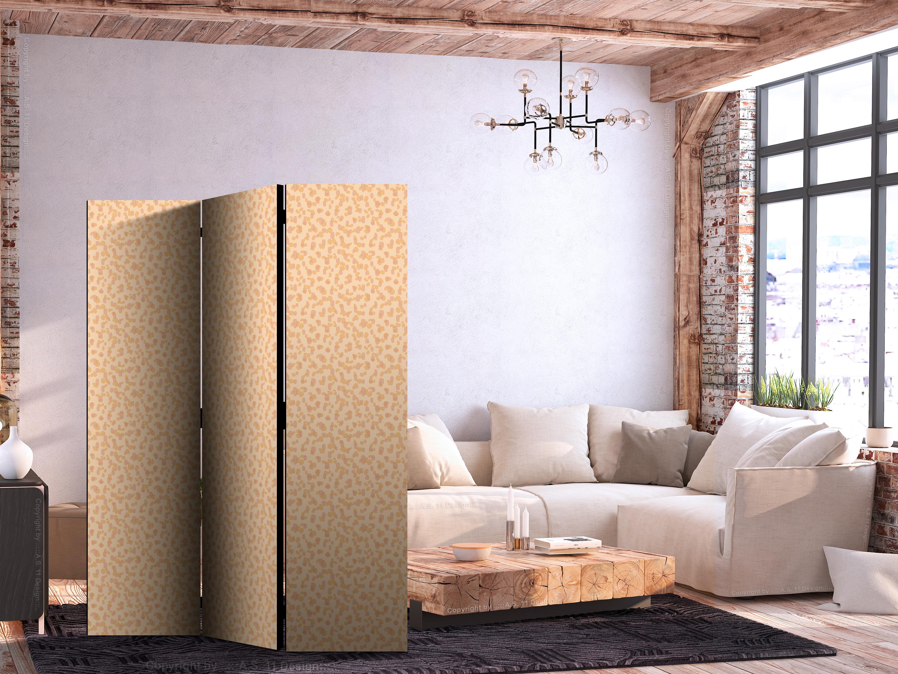 3-panels skærmvæg Tiny Dots - abstrakt rumdeler i peach farver 135 x 172 cm - 135 x 172 cm - Akustik