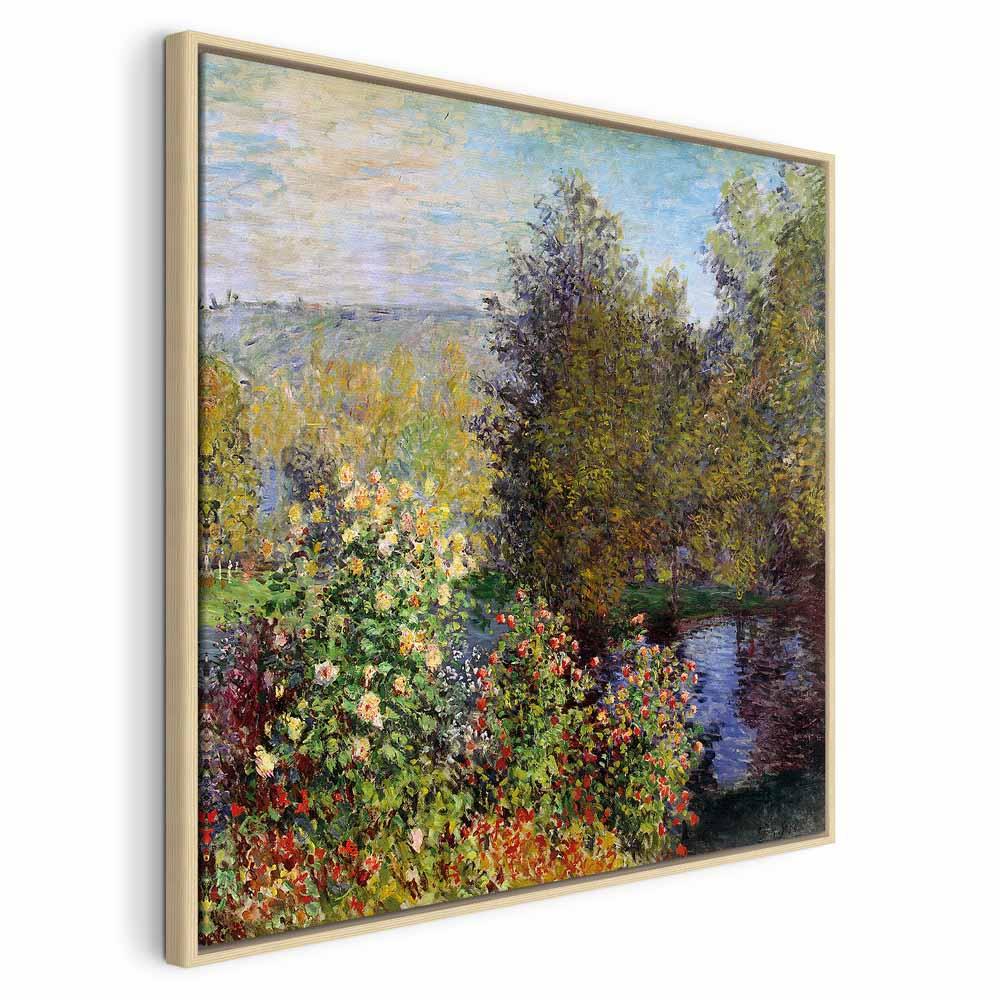Claude Monet billede på lærred - Hjørne af haven i Montgeron - 80 x 80 cm - I en naturlig træramme
