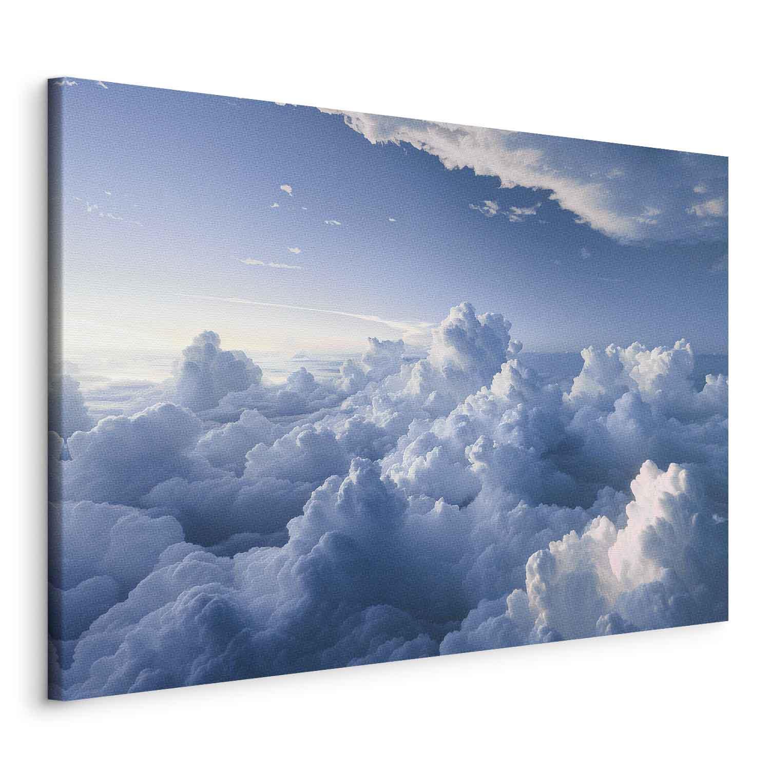Lærredsbillede - Luftlandskaber: Solstråler oplyser bløde skyformationer - 120 x 80 cm - Standard