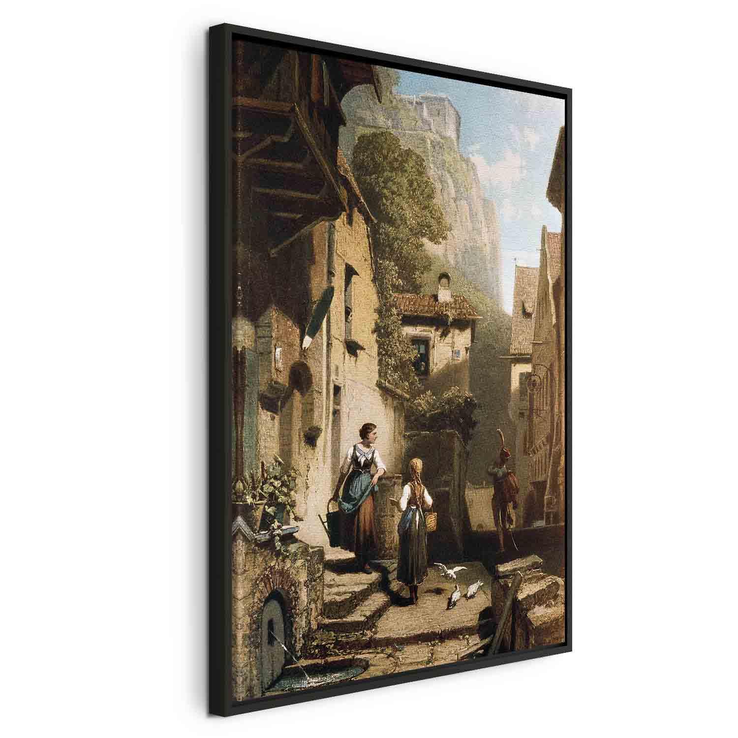 Lærredsbillede - Carl Spitzweg - Im Dachstübchen reproduktion til vægdekoration - 80 x 120 cm - I en sort træramme