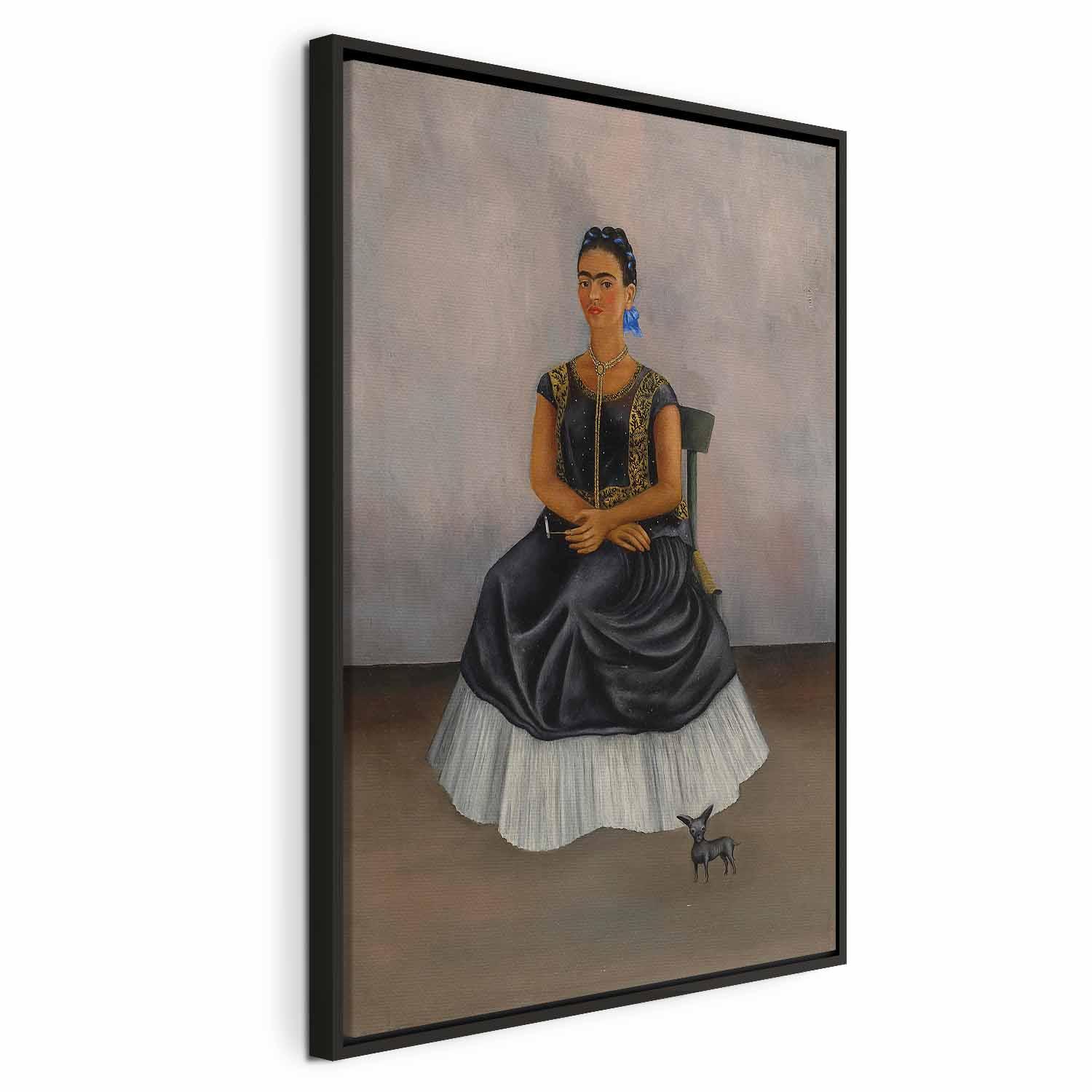 Frida Kahlo Itzcuintli-hund med mig billede på lærred - 80 x 120 cm - I en sort træramme
