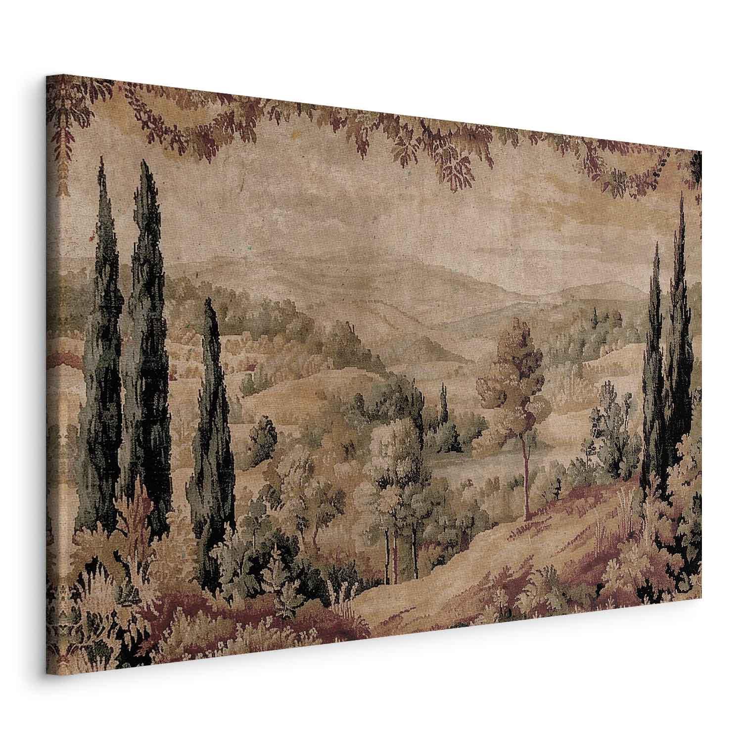 Landskabsbillede på lærred - Middelhavslandskab med bakke og sø - 60 x 40 cm - På italiensk lærred billede