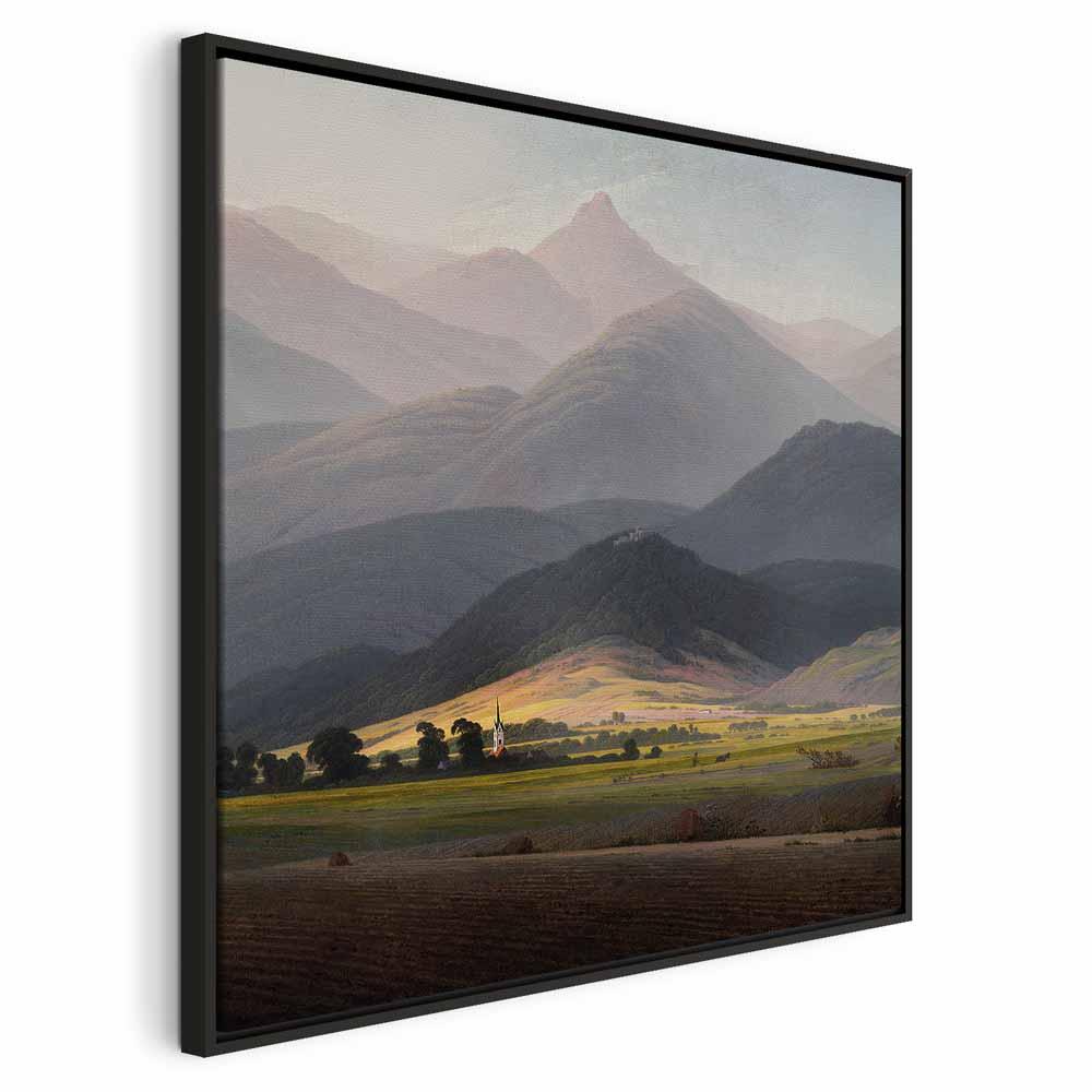 Caspar David Friedrich - De store bjerge billede på lærred, reproduktion til vægdekoration - 80 x 80 cm - I en sort træramme