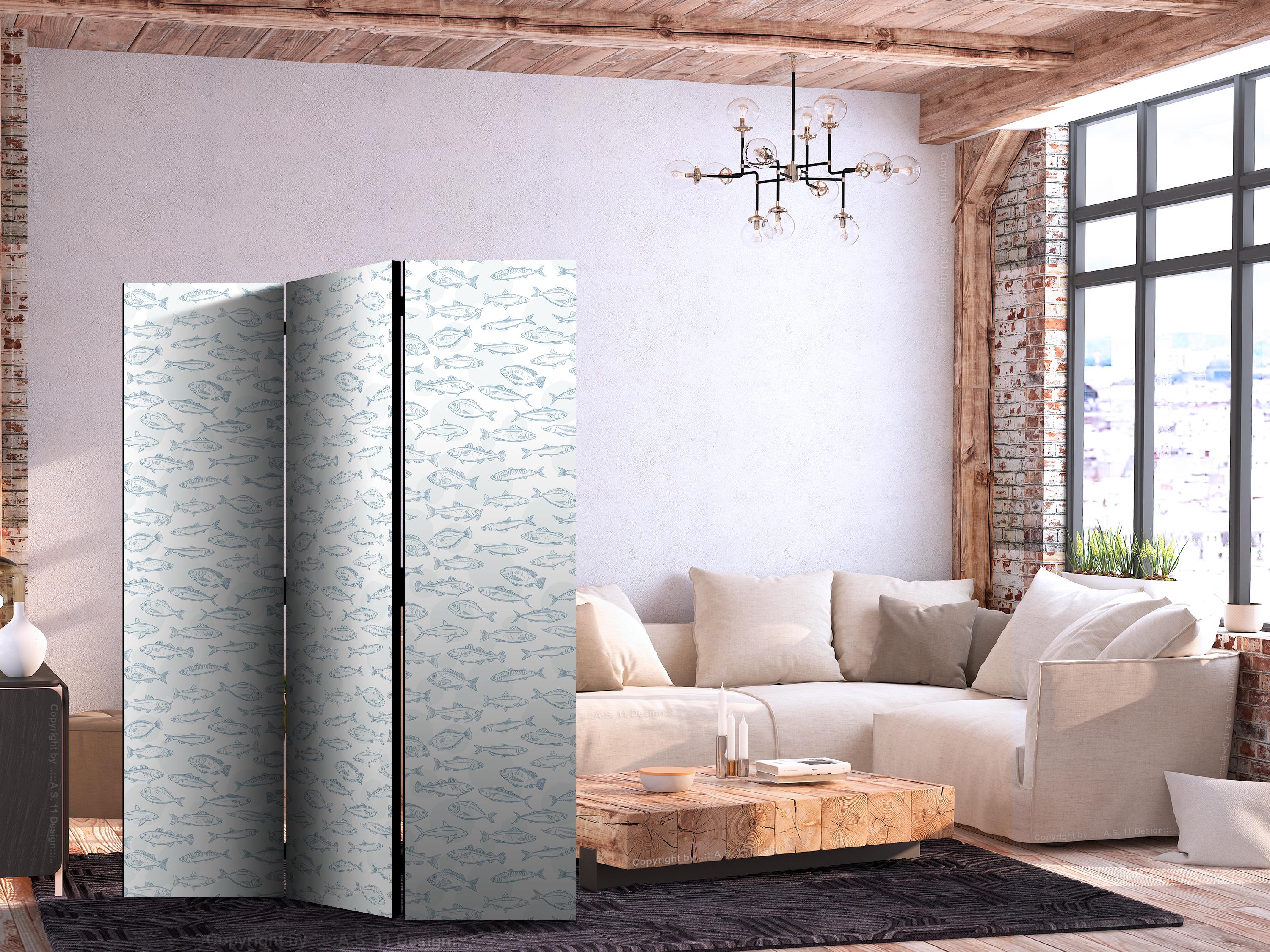 Skærmvæg Blue Fish rumdeler med fiskemotiv 135 x 172 cm - 135 x 172 cm - Akustik