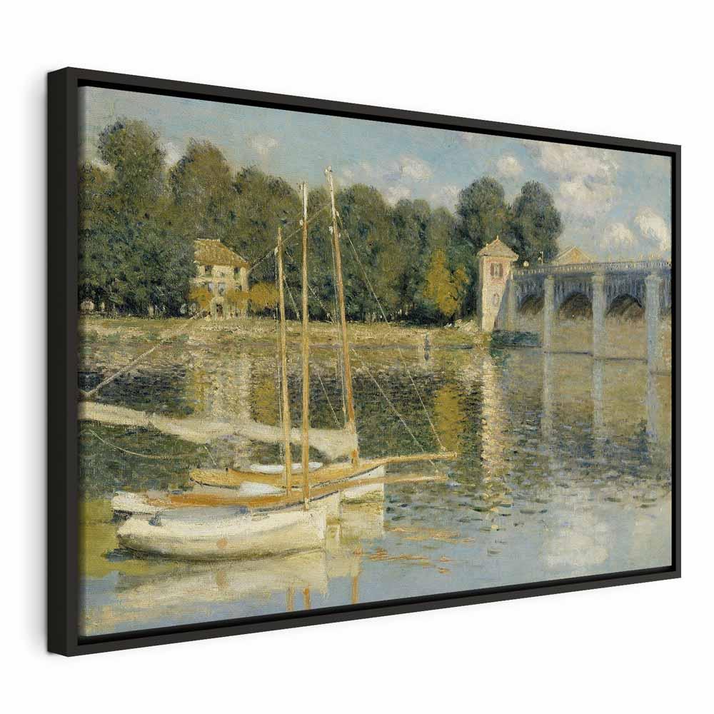 Lærredsbillede med Claude Monet - Broen ved Argenteuil, reproduktion til vægdekoration - 60 x 40 cm - I en sort træramme