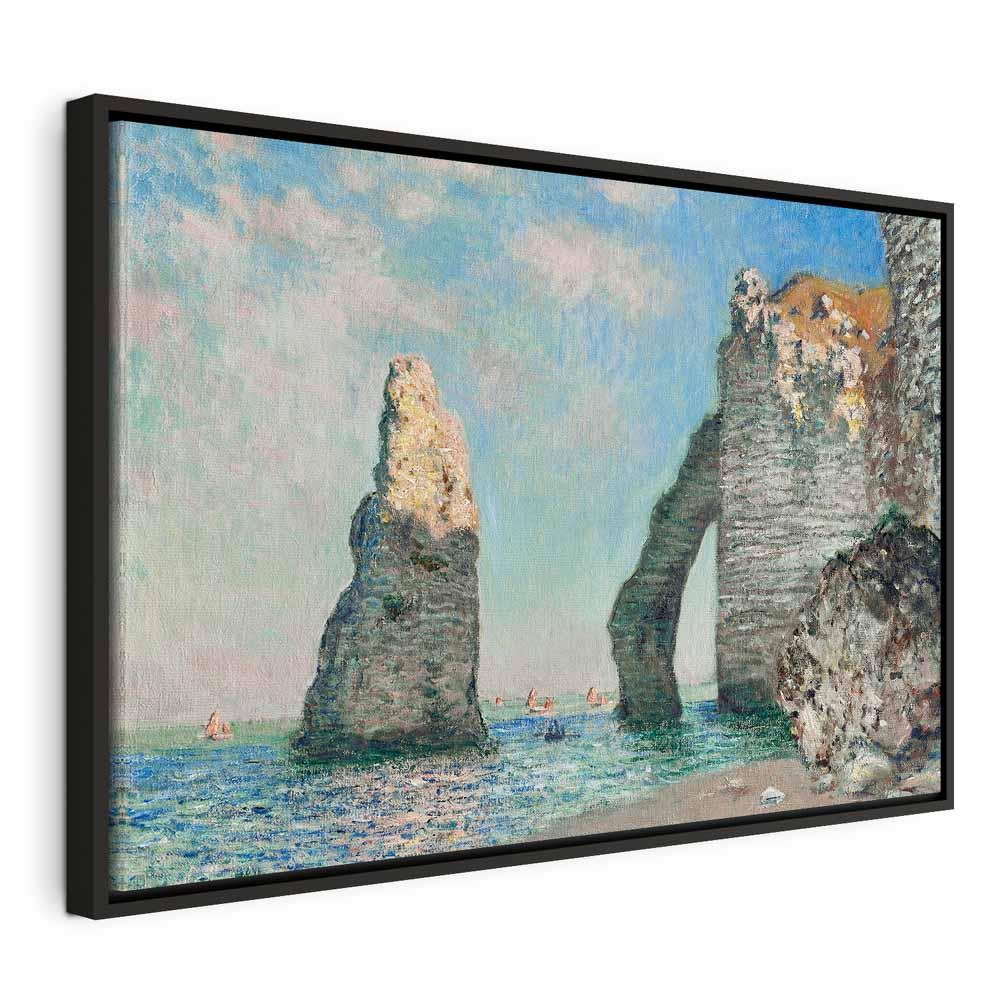 Claude Monet billede på lærred - Klipperne ved Étretat - 60 x 40 cm - I en sort træramme billede