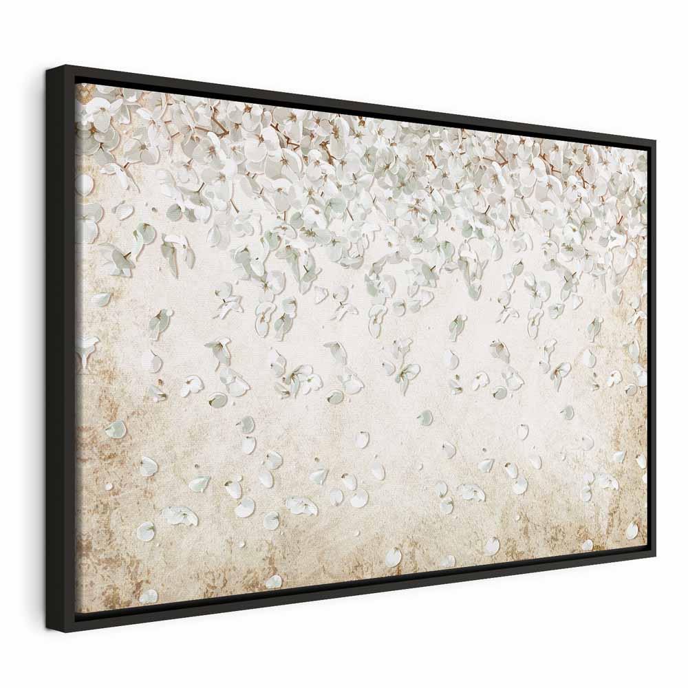 Lærredsbillede Faldende blomster - bredt blomsterbillede til væg, 1 del - 120 x 80 cm - I en sort træramme