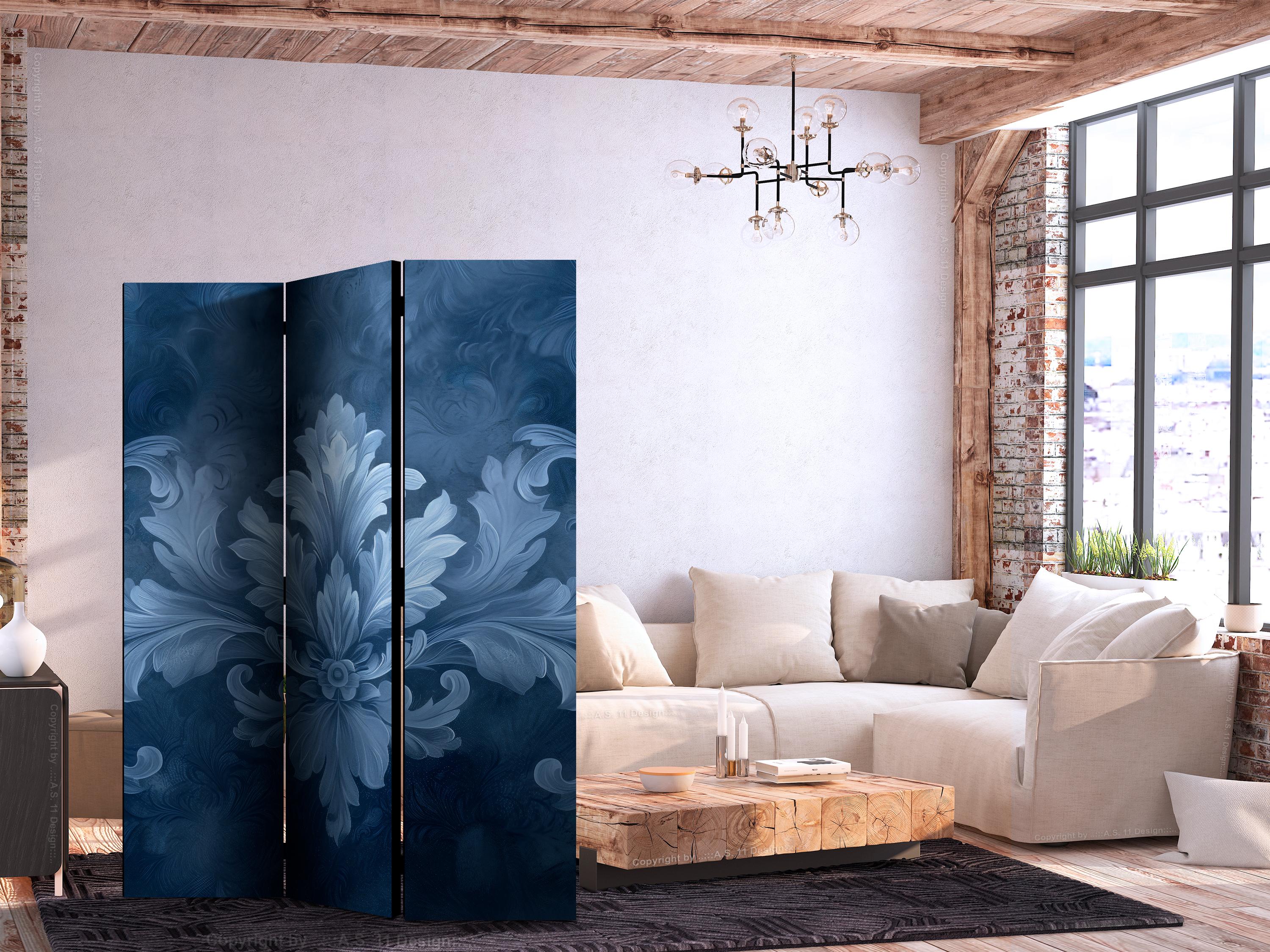 3-panels skærmvæg med blå blomsterornamenter 135 x 172 cm - 135 x 172 cm - Akustik