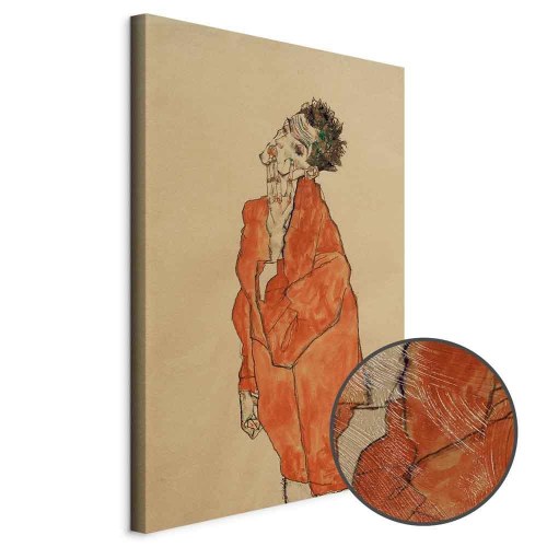 Egon Schiele Selvportræt med mand i orange jakke lærredsbillede