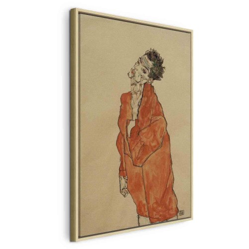 Egon Schiele Selvportræt med mand i orange jakke lærredsbillede
