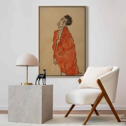 Egon Schiele Selvportræt med mand i orange jakke lærredsbillede