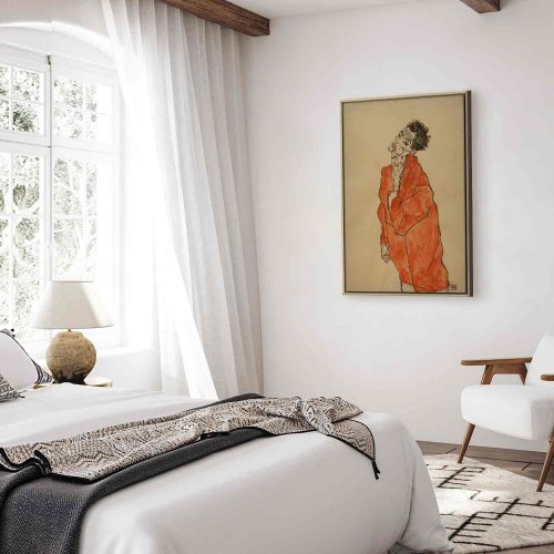 Egon Schiele Selvportræt med mand i orange jakke lærredsbillede