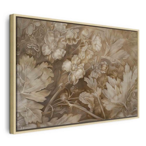 Blomsterbillede på lærred med floralt motiv i sepia og brune nuancer