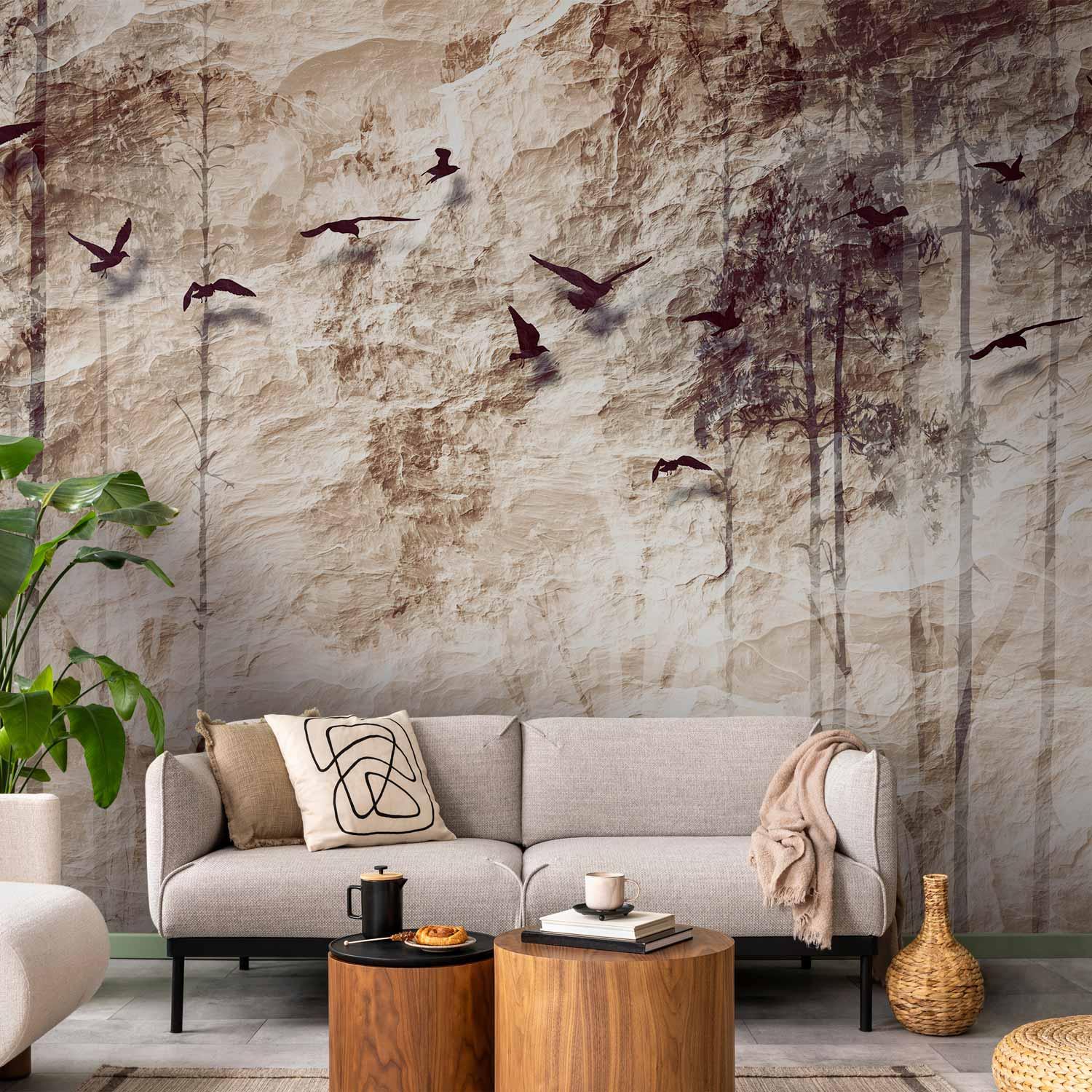 Fototapet Paper Nature med fugle og skovmotiv - 100 x 70 cm - Standard