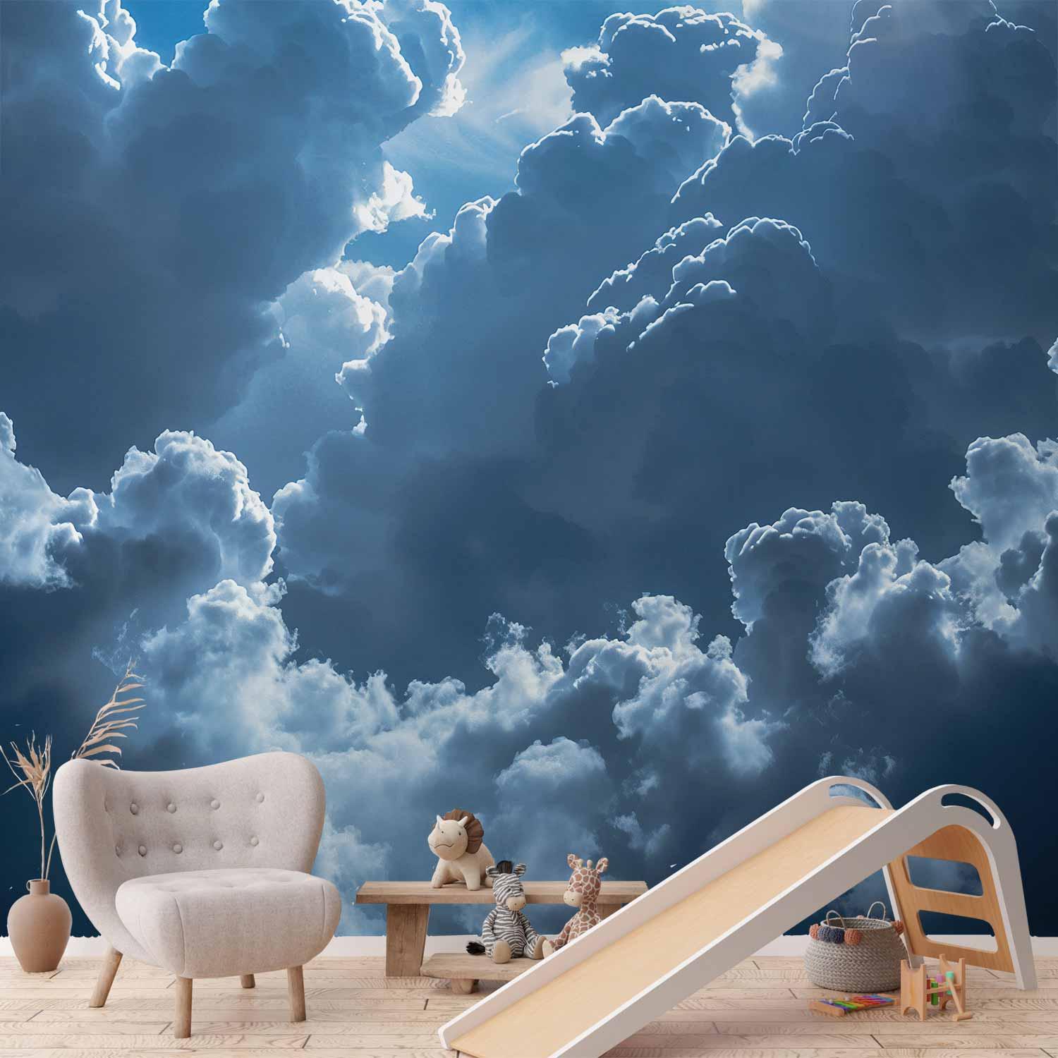Fototapet med sol og skyer - Animated Scenery: The Sun Battling with Clouds - 400 x 280 cm - Standard