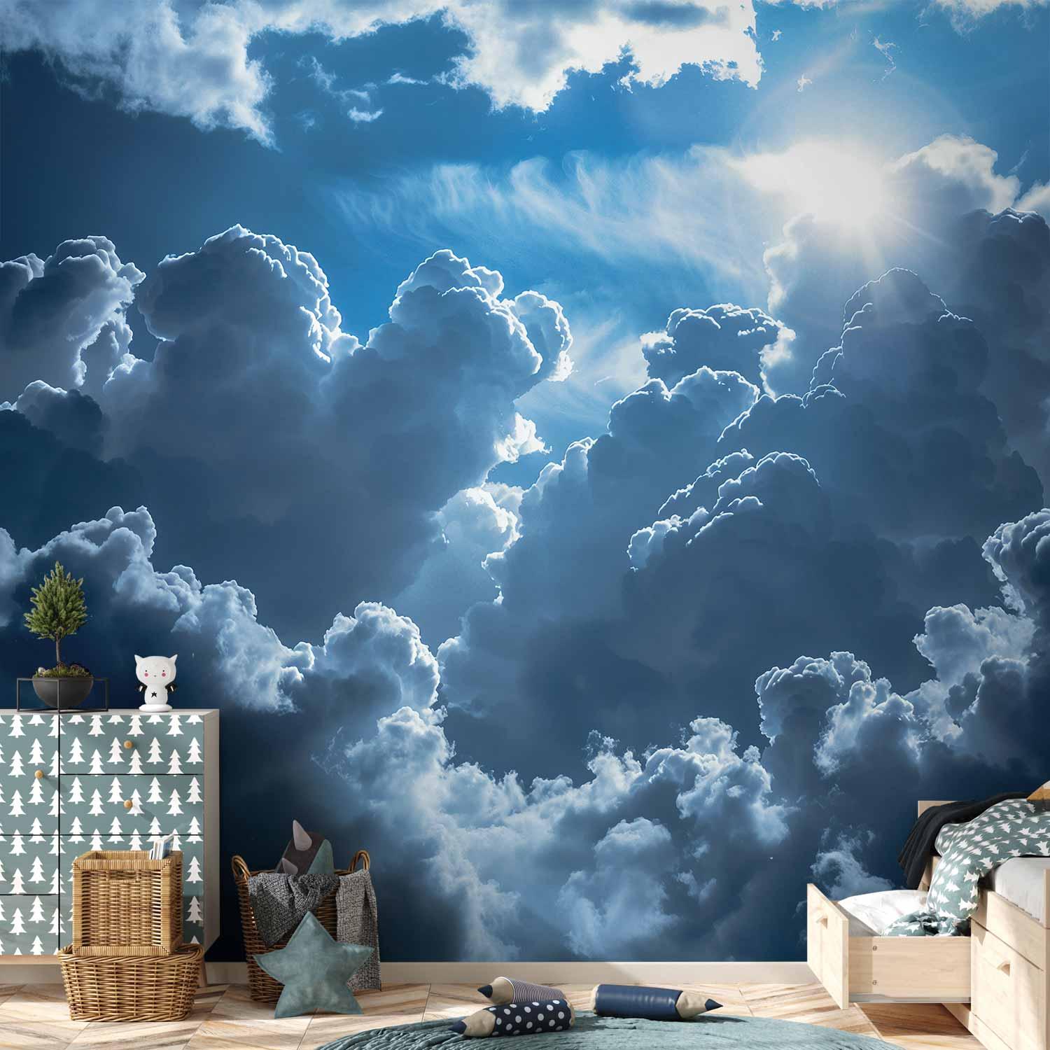 Fototapet med sol og skyer - Animated Scenery: The Sun Battling with Clouds - 400 x 280 cm - Vandtæt