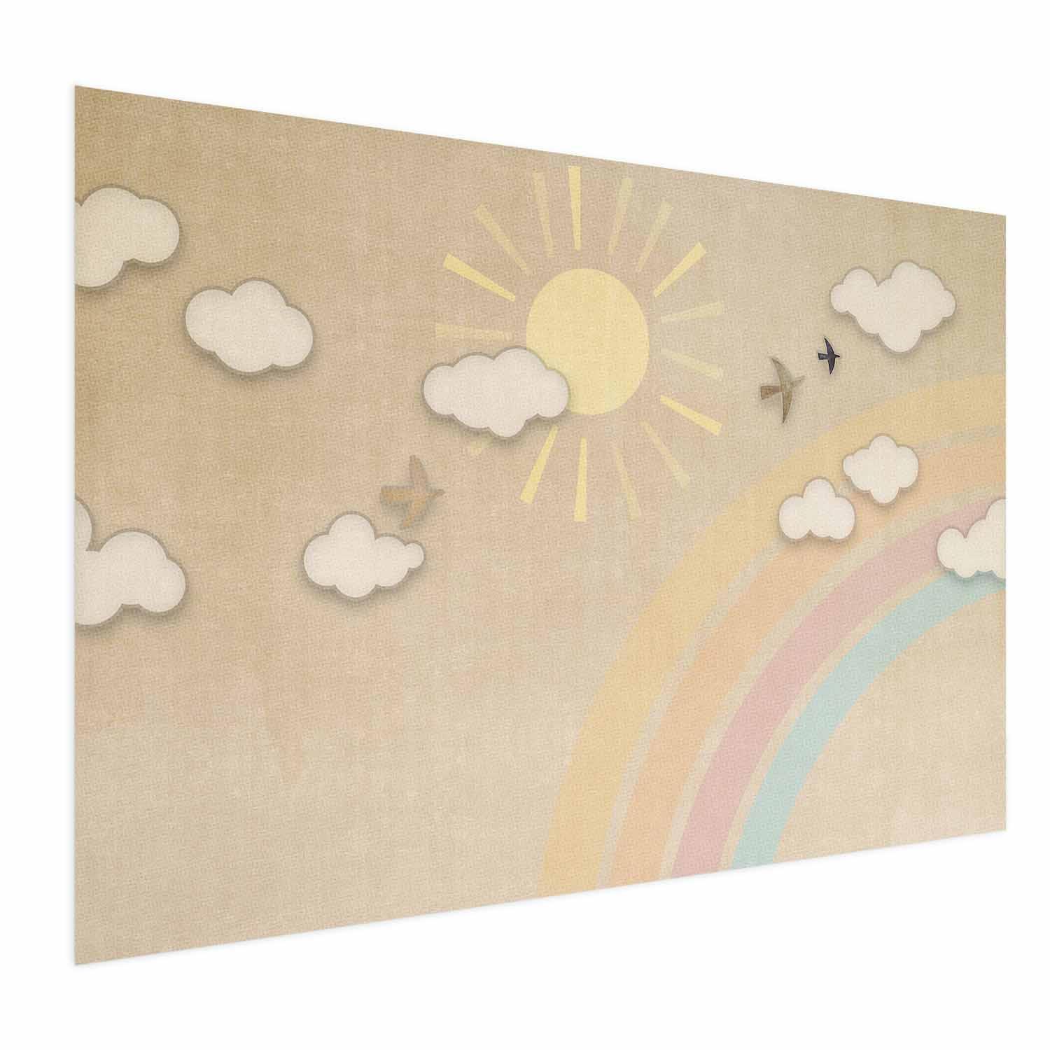 Børneplakat Regnbuedag - vægplakat med motiv af regnbue, sol og skyer - 30 x 21 cm - Uden ramme