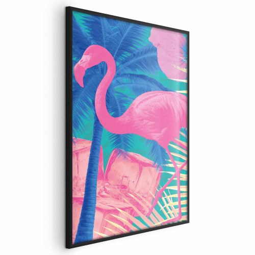 Pink Flamingo plakat - abstrakt dyreplakat med palmer