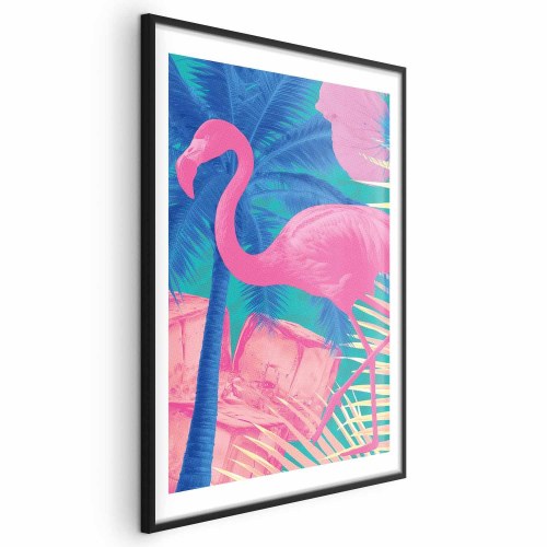 Pink Flamingo plakat - abstrakt dyreplakat med palmer