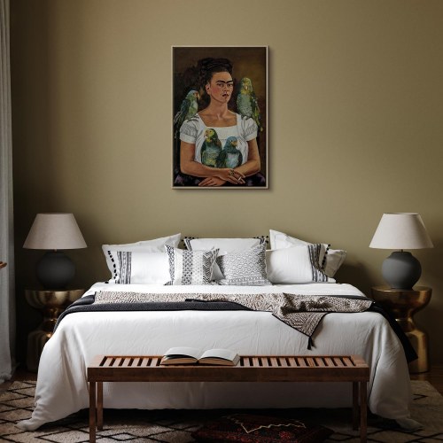 Frida Kahlo billede på lærred - Jeg og mine papegøjer