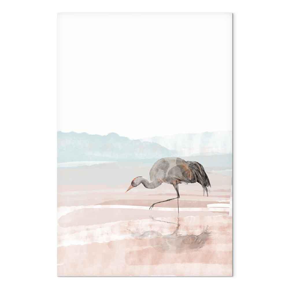 Lærredsbillede med trane - Crane in the Morning, vertikalt billede i 1 del - 20 x 30 cm - Premium Print