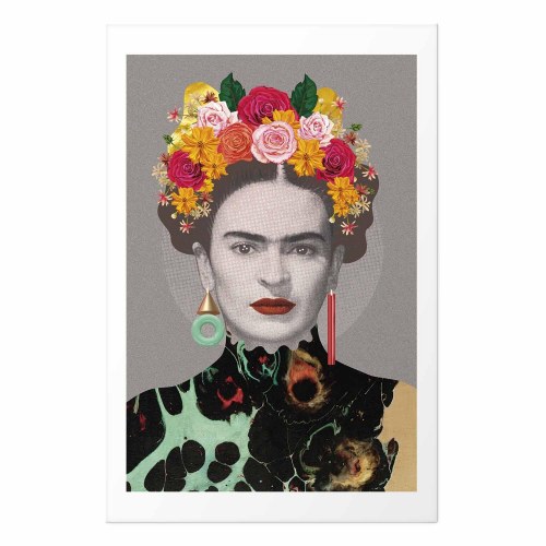 Plakat med Frida-portræt og blomster - Majestic Frida