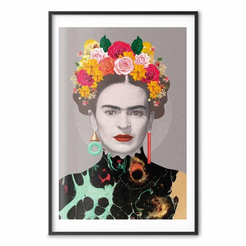 Plakat med Frida-portræt og blomster - Majestic Frida