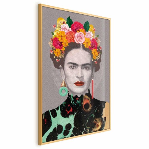 Plakat med Frida-portræt og blomster - Majestic Frida